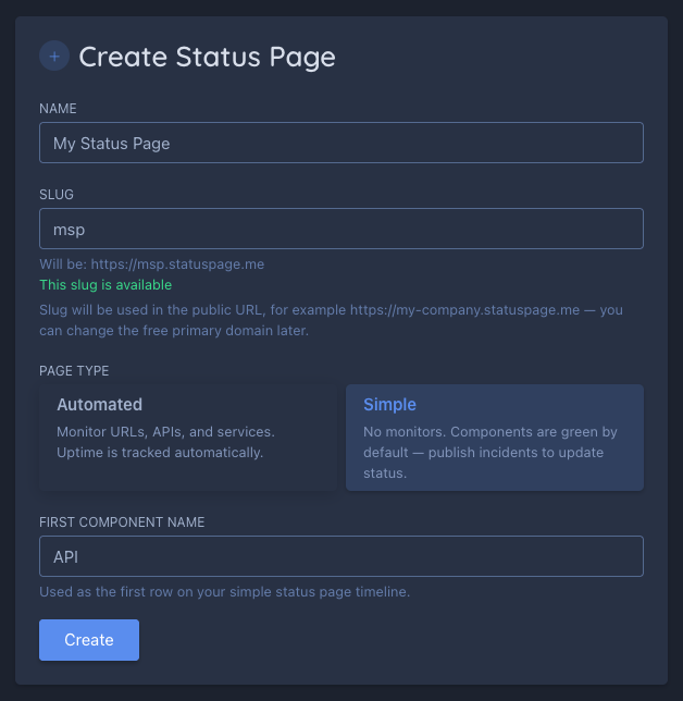 Simple Status Page Setup