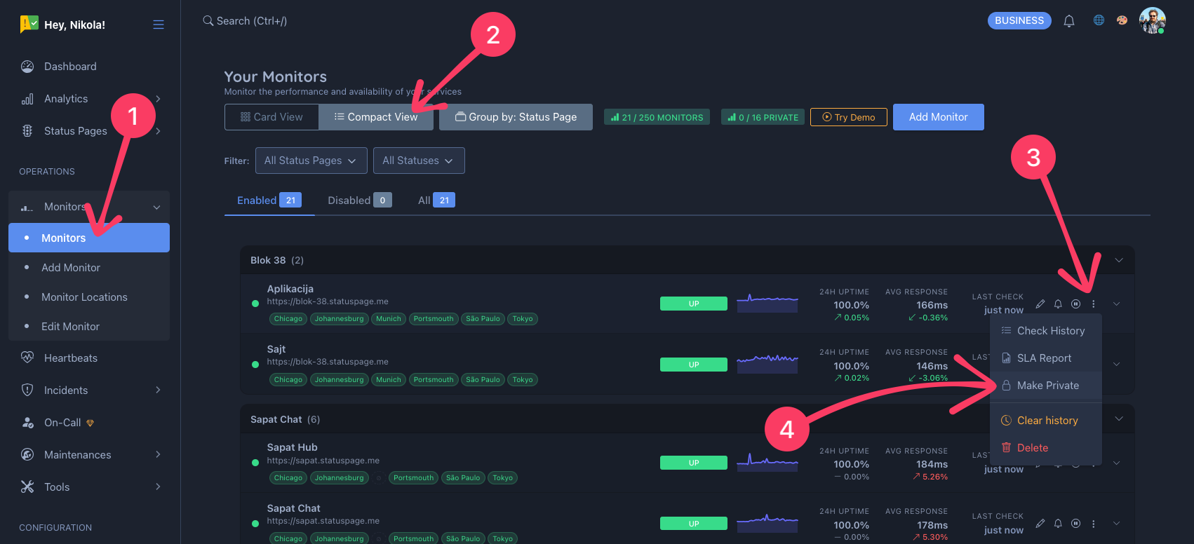 Detach from Status Page confirmation dialog