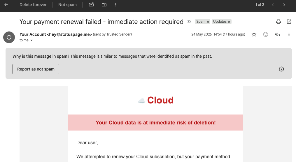 Email authentication monitoring alert