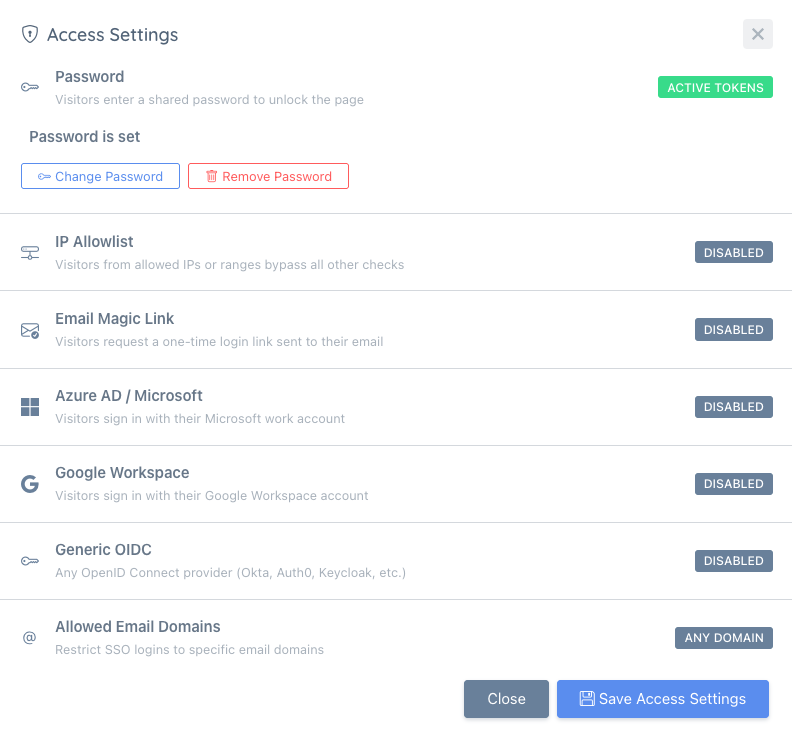 Private status page