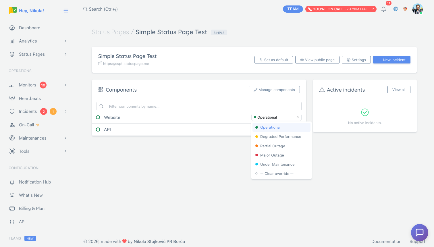 Five status options shown on the public page