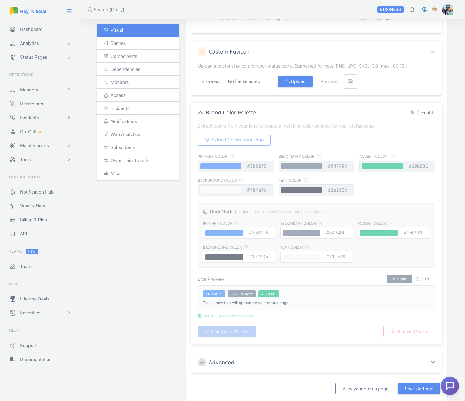 Branded status page example